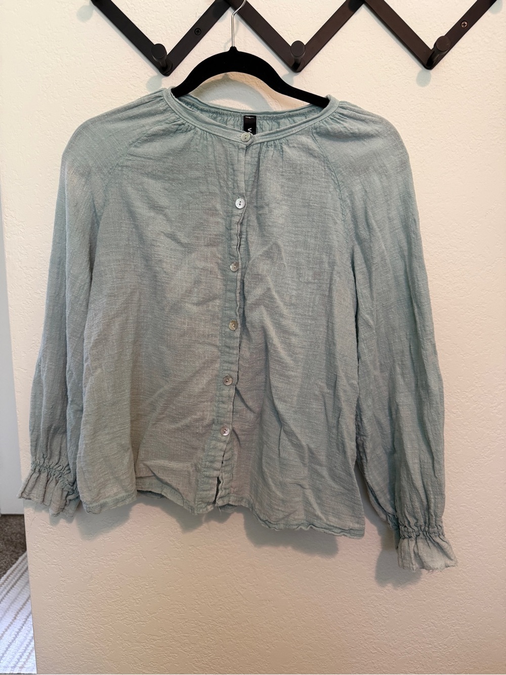 Relaxed Light Blue Button-Front Women's Blouse